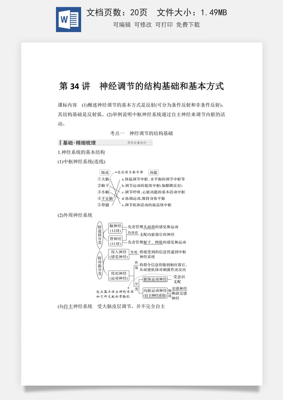 高中-高考总复习-生物-第34讲　神经调节的结构基础和基本方式.doc